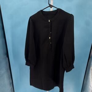 Women's Black Casual Classic 3/4 Sleeve Shift Dress Front Button Size L